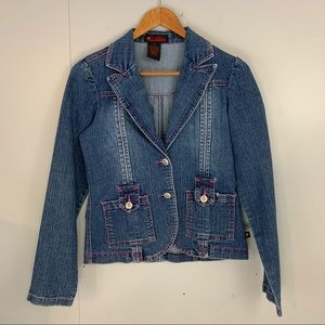 First Kiss Jean Jacket Blazer Denim Blue Pink Small 1